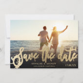 Elegantes schwarzes Gold-Script 2 Fotos Save the D Date (Vorderseite)