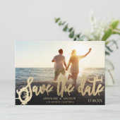Elegantes schwarzes Gold-Script 2 Fotos Save the D Date (Stehend Vorderseite)