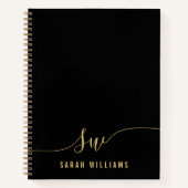 Elegantes Schwarzes Gold-Script-Initial Monogram Notizblock (Vorderseite)
