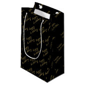 Elegantes Schwarzes Gold-Script Kleine Geschenktüte (Vorderseite Schrägansicht)