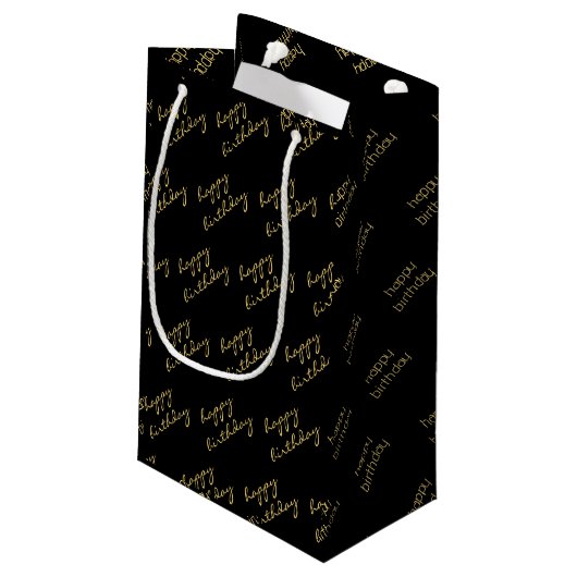 Elegantes Schwarzes Gold-Script Kleine Geschenktüte (Rückseite Schrägansicht)