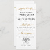 Elegantes Schwarzes Gold Script Minimal Hochzeitsf Programm (Vorne/Hinten)