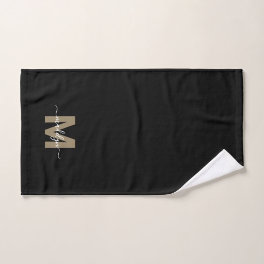 Elegantes Schwarzes Gold-Script-Name Monogram Handtuch (Handtuch)