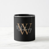 Elegantes Schwarzes Gold-Script-Name Monogram Tasse (Zentrum)