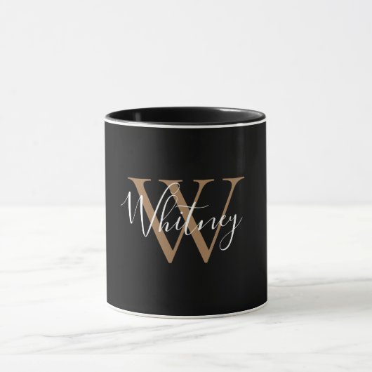 Elegantes Schwarzes Gold-Script-Name Monogram Tasse (Zentrum)