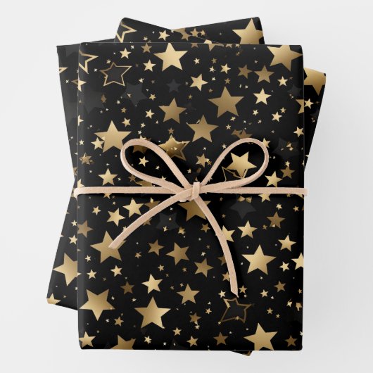 Elegantes Schwarzes Gold-Sternmuster-Party Geschenkpapier Set (Beispiel)