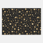 Elegantes Schwarzes Gold-Sternmuster-Party Geschenkpapier Set (Vorderseite)