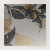 Elegantes schwarzes Gold stilisiertes Blatt Botani Puzzle (Horizontal)