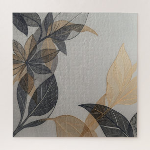 Elegantes schwarzes Gold stilisiertes Blatt Botani Puzzle