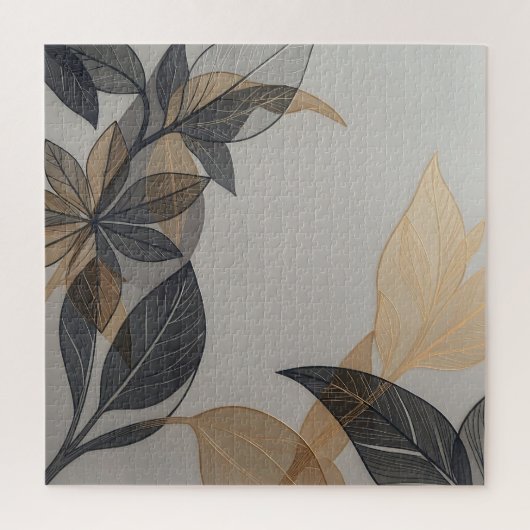 Elegantes schwarzes Gold stilisiertes Blatt Botani Puzzle (Vertikal)