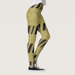 Elegantes Schwarzes Gold Streifen Muster Leggings