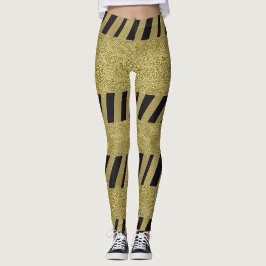 Elegantes Schwarzes Gold Streifen Muster Leggings (Vorderseite)