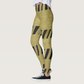 Elegantes Schwarzes Gold Streifen Muster Leggings (Links)