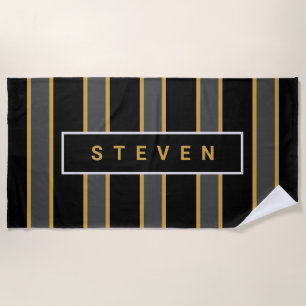 Elegantes Schwarzes Gold Streifen Personalisiert M Strandtuch