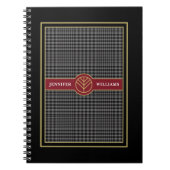 Elegantes Schwarzes Gold und Rot Kariert Mit Monog Notizblock (Vorderseite)