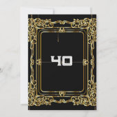 Elegantes schwarzes Gold Vintag 40. Geburtstag Einladung (Rückseite)