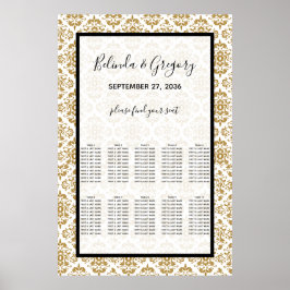 Elegantes Schwarzes Gold Vintages Seating Chart Poster