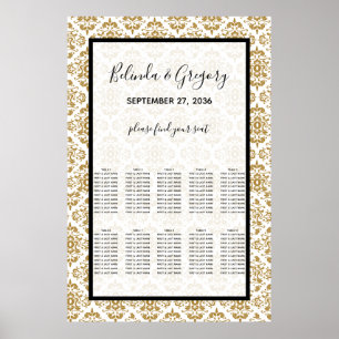 Elegantes Schwarzes Gold Vintages Seating Chart Poster
