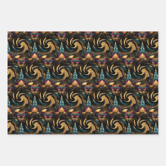 Elegantes Schwarzes & Gold Weihnachten Geschenkpapier Set (Vorderseite 2)