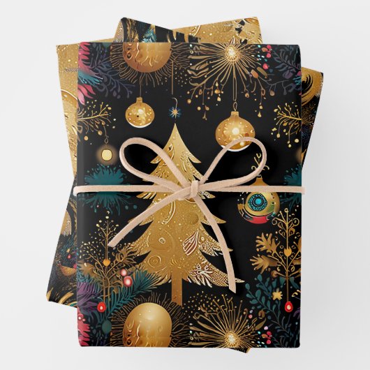 Elegantes Schwarzes & Gold Weihnachten Geschenkpapier Set (Beispiel)