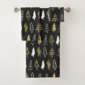 Elegantes Schwarzes Gold Weihnachtsbaum Muster Badhandtuch Set (Insitu)