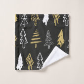 Elegantes Schwarzes Gold Weihnachtsbaum Muster Badhandtuch Set (Waschlappen)