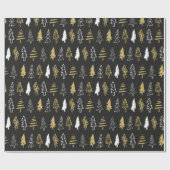 Elegantes Schwarzes Gold Weihnachtsbaum Muster Geschenkpapier (Flach)