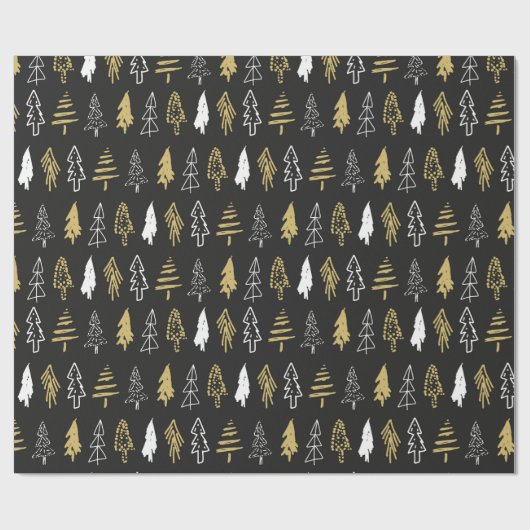 Elegantes Schwarzes Gold Weihnachtsbaum Muster Geschenkpapier (Flach)