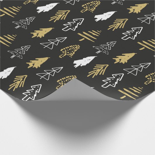 Elegantes Schwarzes Gold Weihnachtsbaum Muster Geschenkpapier (Ecke)