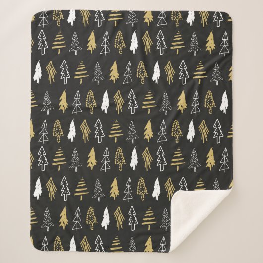 Elegantes Schwarzes Gold Weihnachtsbaum Muster Sherpadecke (Vorderseite)
