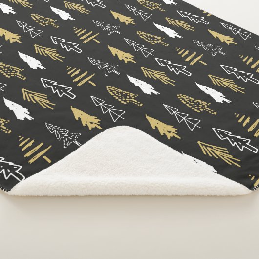 Elegantes Schwarzes Gold Weihnachtsbaum Muster Sherpadecke (3/4)