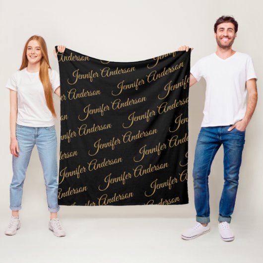 Elegantes Schwarzes Gold Wiederholungsnamenskript Fleecedecke (Beispiel)