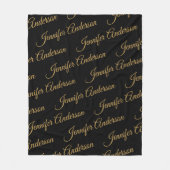 Elegantes Schwarzes Gold Wiederholungsnamenskript Fleecedecke (Vorderseite)
