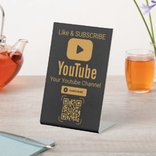 Elegantes schwarzes Gold-YouTube-QR-Code-Geschäfts Sockelschild