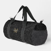 Elegantes schwarzes goldenes florales Schriftmonog Duffle Bag (Rechte Ecke)