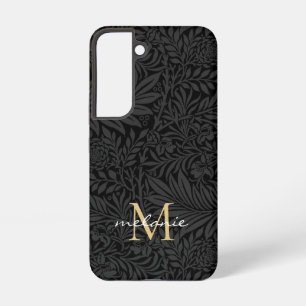 Elegantes schwarzes goldenes florales Schriftmonog Samsung Galaxy Hülle
