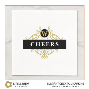 Elegantes schwarzes goldenes Monogramm Serviette