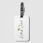 Elegantes schwarzes goldenes Monogramm-Skript Name Gepäckanhänger (Vorderseite Vertikal)