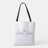 Elegantes schwarzes goldenes Monogramm-Skript Name Tasche (Rückseite)