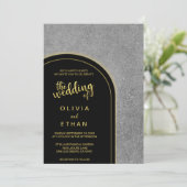 Elegantes schwarzes goldgraues rustikales Hochzeit Einladung (Stehend Vorderseite)