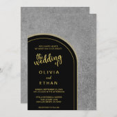 Elegantes schwarzes goldgraues rustikales Hochzeit Einladung (Vorne/Hinten)