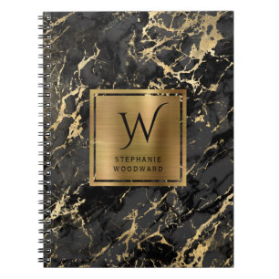 Elegantes schwarzes Goldmarmor-Monogramm Notizblock