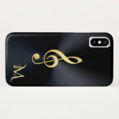 Elegantes schwarzes Goldmusikclef-Monogramm Case-Mate iPhone Hülle (Rückseite (Horizontal))