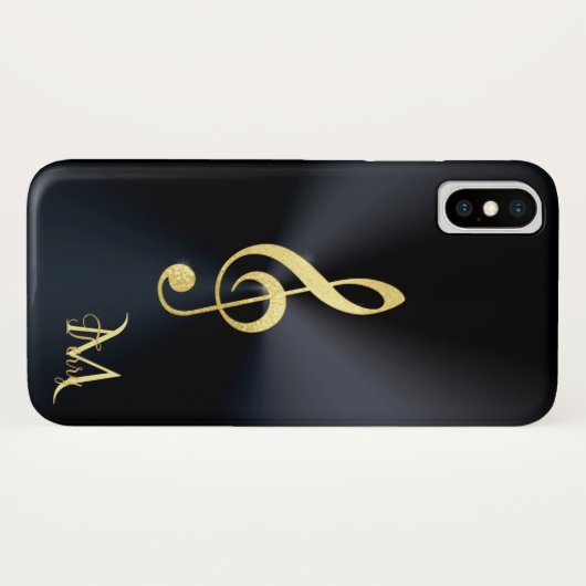 Elegantes schwarzes Goldmusikclef-Monogramm Case-Mate iPhone Hülle (Rückseite (Horizontal))