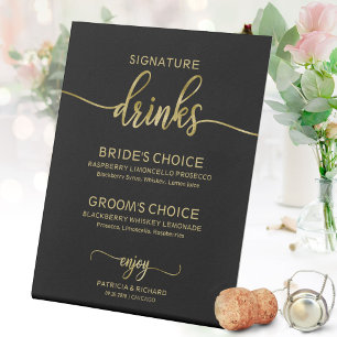 Elegantes schwarzes Goldschrift-Signaturgetränke-S Sockelschild