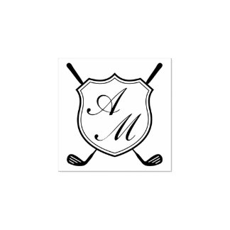 Elegantes schwarzes Golf-Monogramm-Wappen Gummistempel