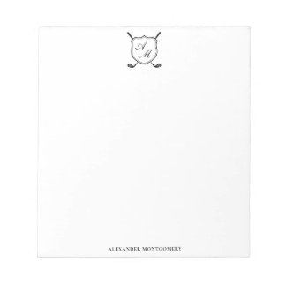 Elegantes schwarzes Golf-Monogramm-Wappen Notizblock