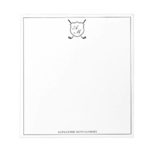 Elegantes schwarzes Golf-Monogramm-Wappen Notizblock