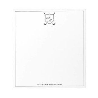 Elegantes schwarzes Golf-Monogramm-Wappen Notizblock