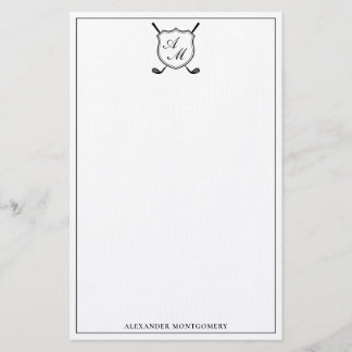 Elegantes schwarzes Golf-Monogramm-Wappen-Schreibw Briefpapier